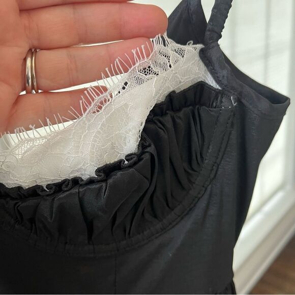 For Love And Lemons Doris Taffeta Midi Corset Dress Black White Lace Medium NWT - Picture 14 of 16